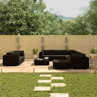 Vidaxl  10-dielna záhradná sedacia súprava s vankúšmi,  polyratan, čierna značky Vidaxl
