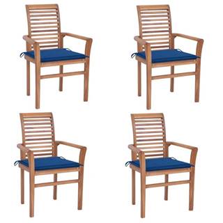 Vidaxl Jedálenské stoličky 4 ks kráľovsky modré podložky tíkový masív