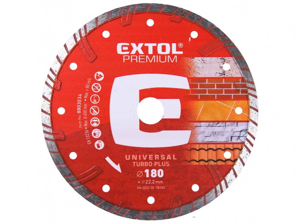 Extol Premium  Kotúč diamantový rezný TURBO PLUS - suché i mokré rezanie,  O 180x22, 2x2, 8mm značky Extol Premium