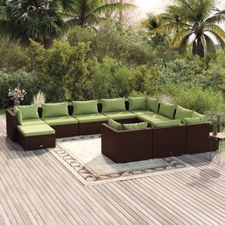 Vidaxl 11-dielna záhradná sedacia súprava s vankúšmi polyratan hnedá