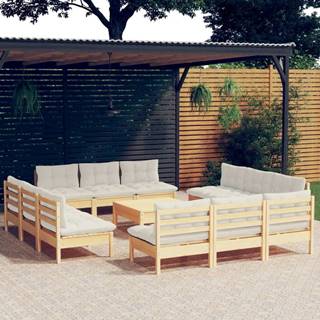 Vidaxl 13-dielny záhradný set s krémovými vankúšmi borovicové drevo