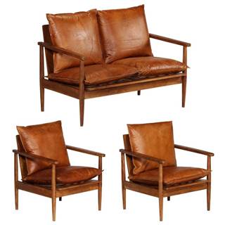 Vidaxl  3-miestna sedacia súprava,  koža a agátové drevo,  hnedá značky Vidaxl