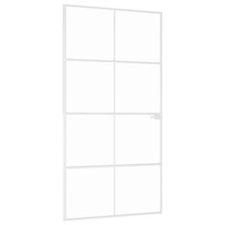 Vidaxl Interiérové dvere biele 102x201, 5 cm tvrdené sklo a hliník úzke