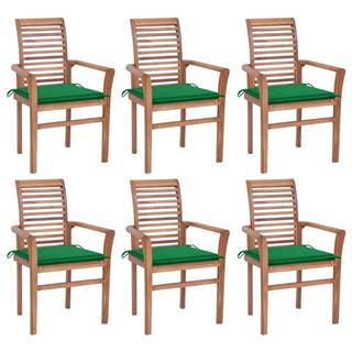 Vidaxl Jedálenské stoličky 6 ks zelené podložky tíkový masív