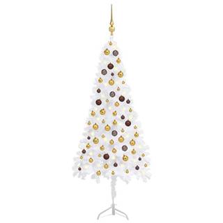 Vidaxl Rohový umelý vianočný stromček s LED s guľami biely 150 cm PVC