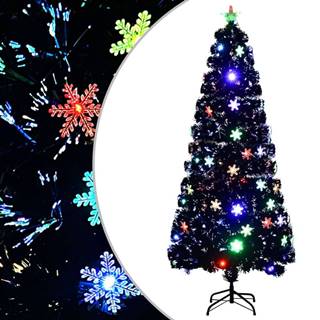 Vidaxl Vianočný stromček s LED vločkami čierny 180 cm optické vlákno
