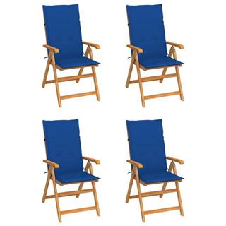 Vidaxl Záhradné stoličky 4 ks,  kráľovsky modré podložky,  tíkový masív