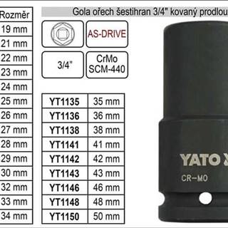 YATO  Gola orech šesťhran 3/4" kovaný predĺžený 50mm značky YATO