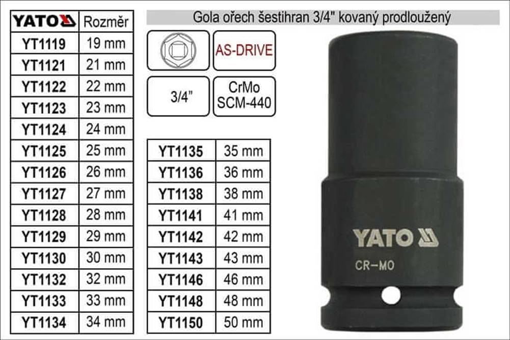 YATO  Gola orech šesťhran 3/4" kovaný predĺžený 50mm značky YATO