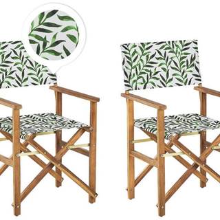 Beliani Sada 2 záhradných stoličiek zo svetlého akáciového dreva sivá/vzor listov CINE