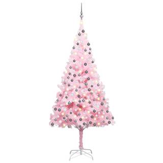 Vidaxl Umelý vianočný stromček s LED a súpravou gulí 240 cm ružový PVC