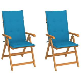 Vidaxl Záhradné stoličky 2 ks s modrými podložkami tíkový masív