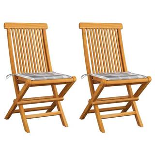 Vidaxl  Záhradné stoličky+sivé kockované podložky 2 ks,  tíkový masív značky Vidaxl