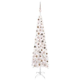 Vidaxl  Úzky vianočný stromček s LED a sadou gulí biely 180 cm značky Vidaxl