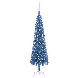 Vidaxl Úzky vianočný stromček s LED a sadou gulí modrý 240 cm