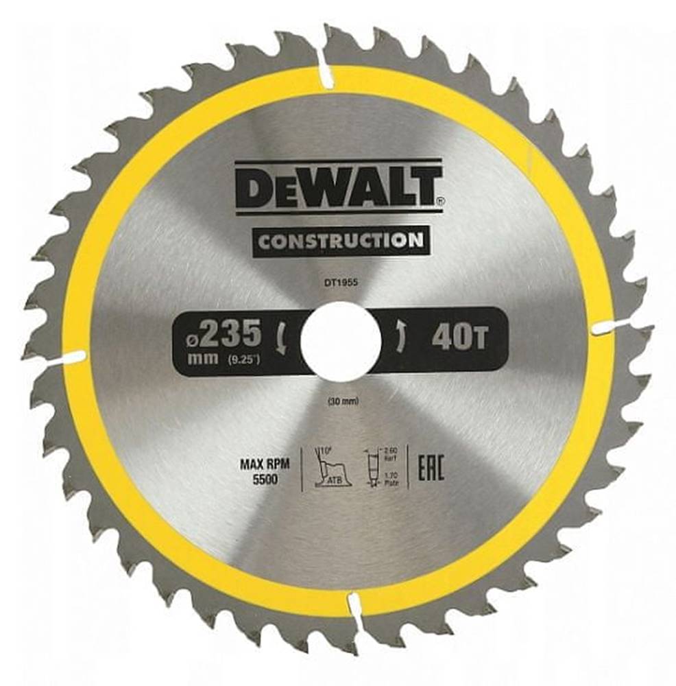 DeWalt  Kotúčová píla na drevo 235/30 mm,  40 zubov značky DeWalt