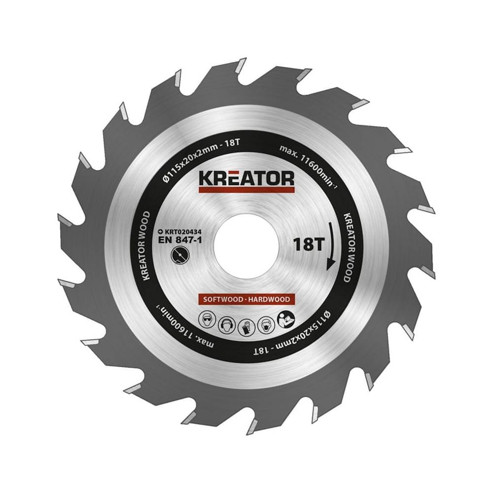 Kreator  KRT020434 - Pílový kotúč na drevo 115mm,  18T značky Kreator