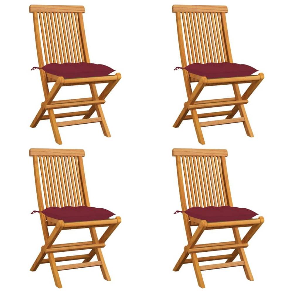 Vidaxl  Záhradné stoličky s vínovo-červenými podložkami 4 ks tíkový masív značky Vidaxl