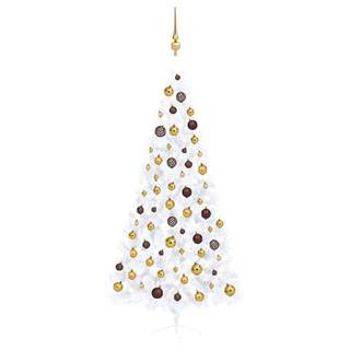 Vidaxl Umelý pol vianočný stromček s LED a guľami biely 210 cm
