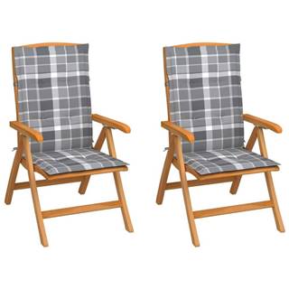 Vidaxl  Záhradné stoličky 2 ks so sivými kockovanými podložkami tíkový masív značky Vidaxl