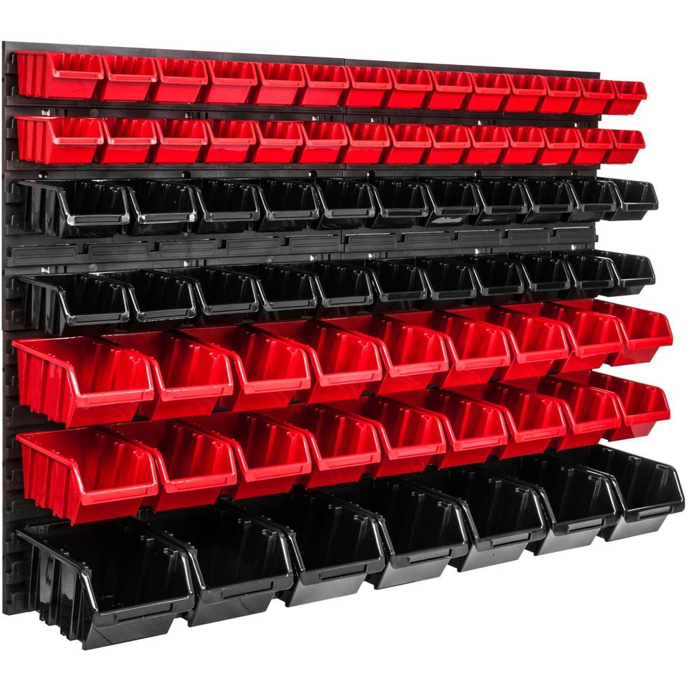 botle  Závesný panel na náradie 115 x 78 cm s 75 ks. Krabic nástenné Červené a Čierne Boxy plastová značky botle