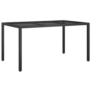 Vidaxl Záhradný stôl 150x90x75 cm tvrdené sklo a polyratan čierny