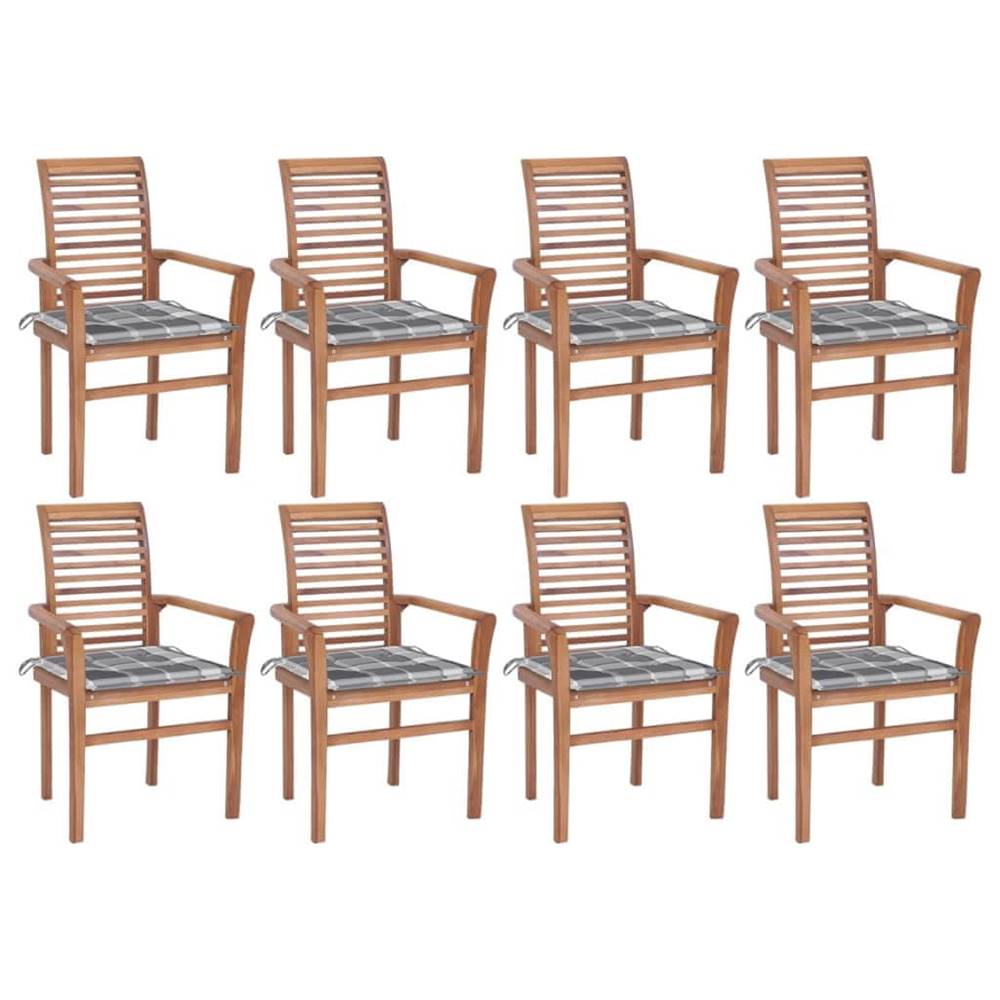 Vidaxl  Jedálenské stoličky 8 ks sivé kockované podložky tíkový masív značky Vidaxl