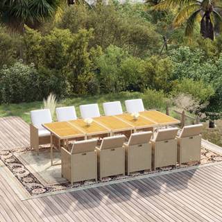 Vidaxl 11-dielna súprava záhradného nábytku s vankúšmi,  polyirattan,  béžová