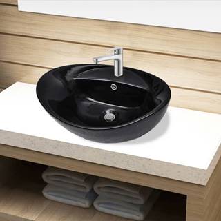 Vidaxl  Čierne oválne keramické umývadlo do kúpeľne s otvorom na batériu značky Vidaxl