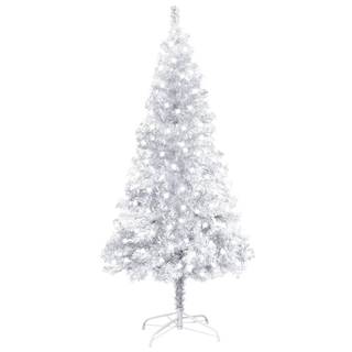 Vidaxl Umelý vianočný stromček s LED a podstavcom strieborný 120 cm PET