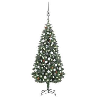 Vidaxl Umelý vianočný stromček s LED,  súpravou gulí a šiškami 180 cm
