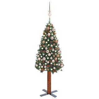 Vidaxl Úzky vianočný stromček s LED a sadou gulí zelený 150 cm PVC