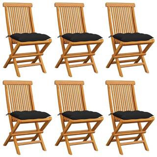 Vidaxl Záhradné stoličky s čiernymi podložkami 6 ks tíkový masív