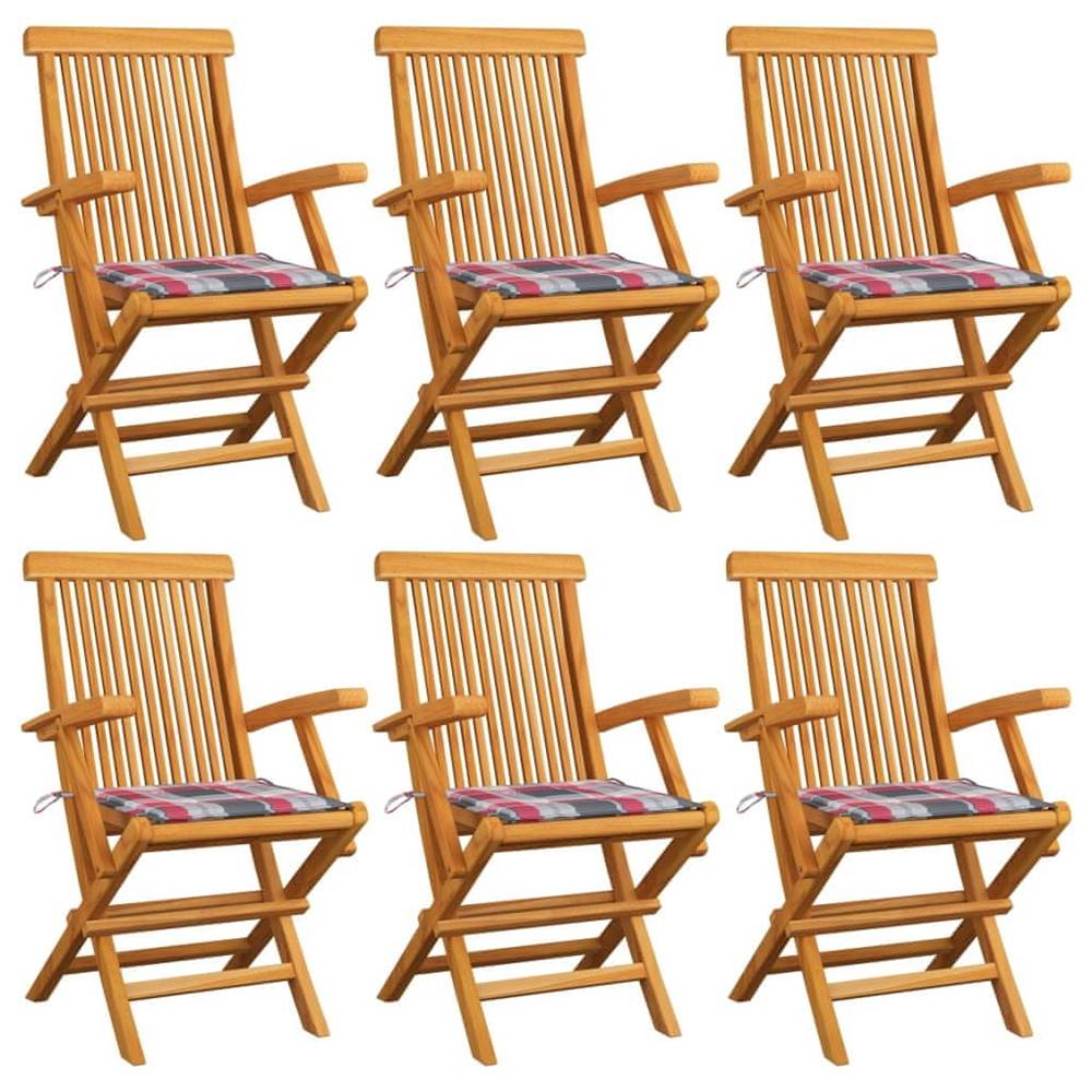 Vidaxl  Záhradné stoličky+červené kockované podložky 6 ks,  tíkový masív značky Vidaxl