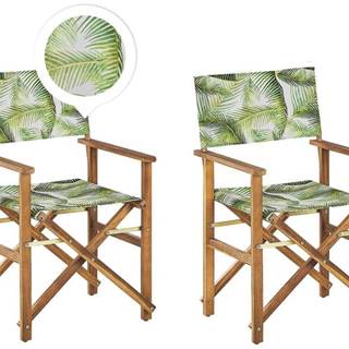 Beliani Sada 2 záhradných stoličiek zo svetlého akáciového dreva sivá/vzor tropických listov CINE