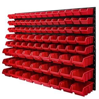 botle Závesný panel na náradie 115 x 78 cm s 91 ks. Krabic nástenné Červené Boxy Skladovací systém