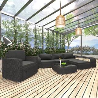 Petromila vidaXL 8-dielna záhradná sedacia súprava+podložky,  polyratan,  čierna