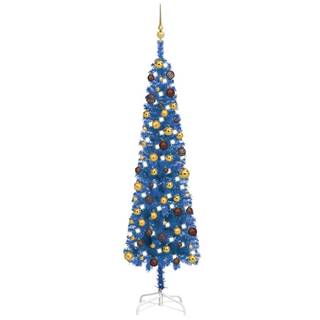 Vidaxl Úzky vianočný stromček s LED a sadou gulí modrý 180 cm
