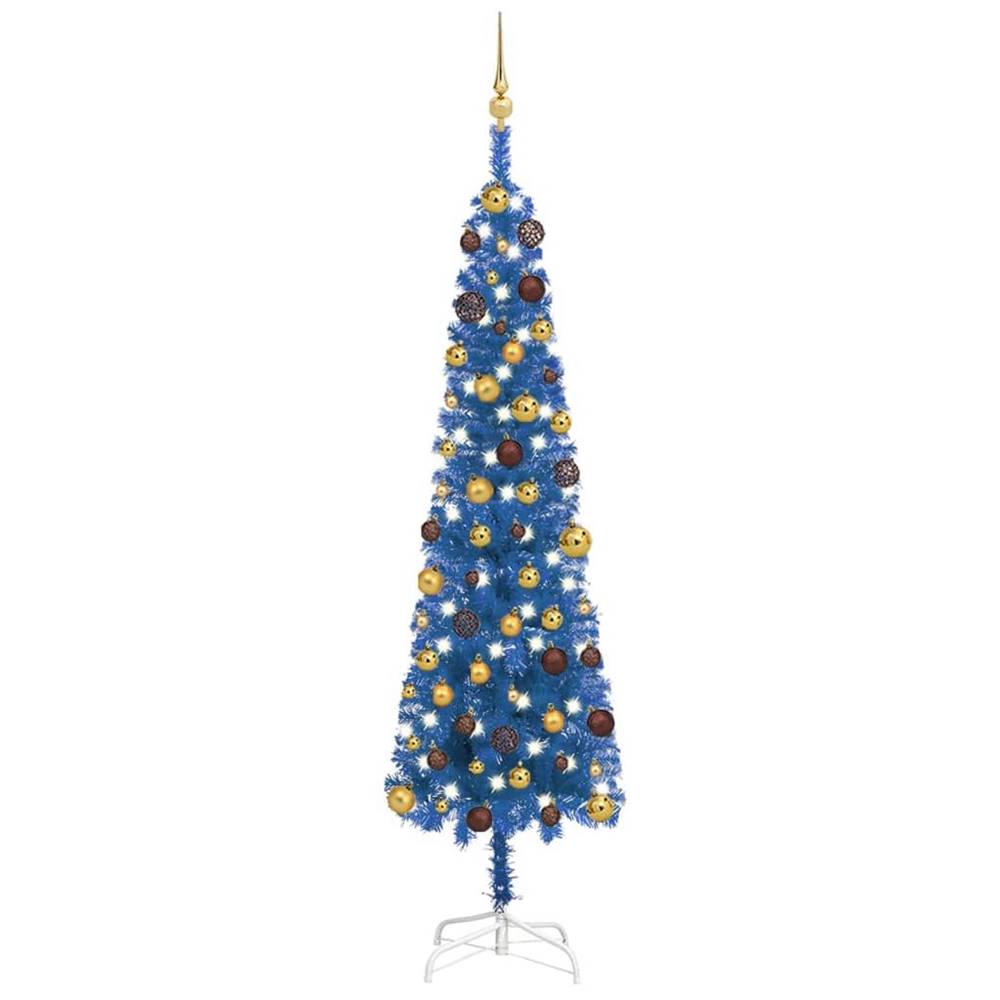 Vidaxl  Úzky vianočný stromček s LED a sadou gulí modrý 180 cm značky Vidaxl