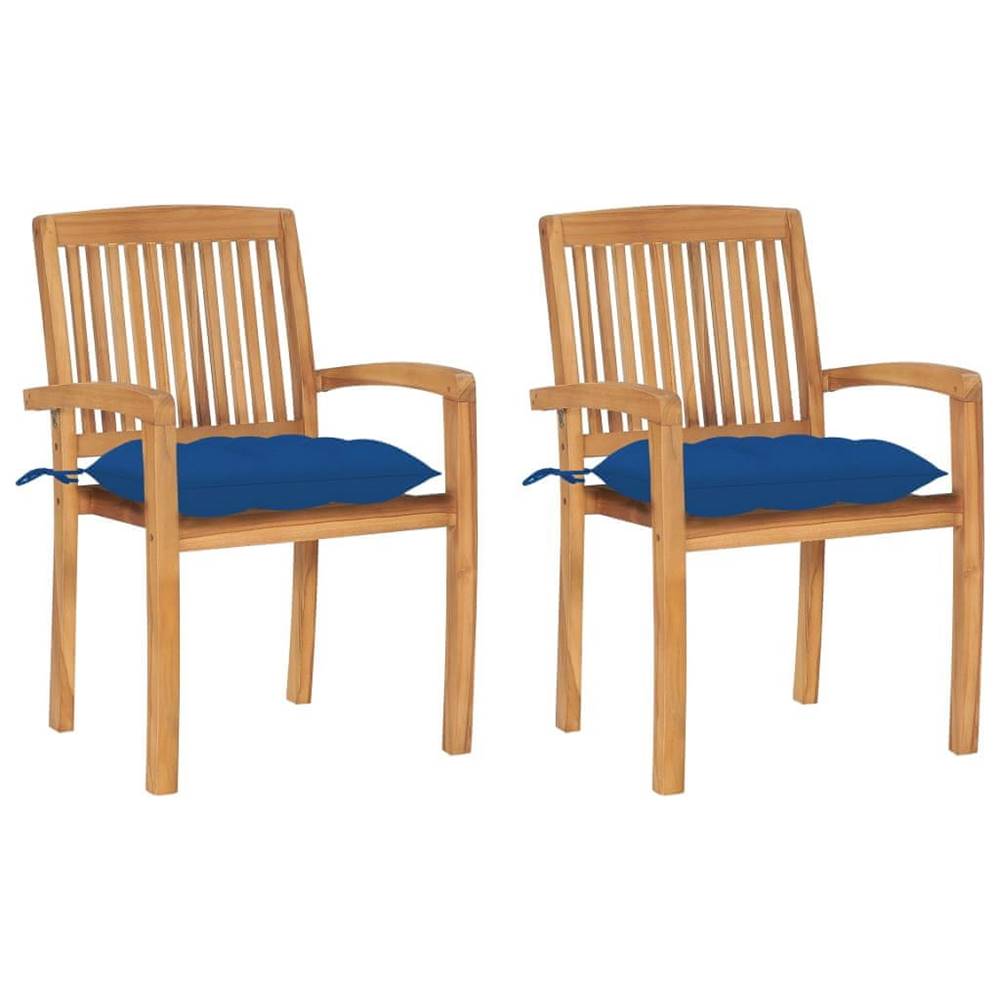 Vidaxl  Záhradné stoličky 2 ks modré podložky tíkový masív značky Vidaxl