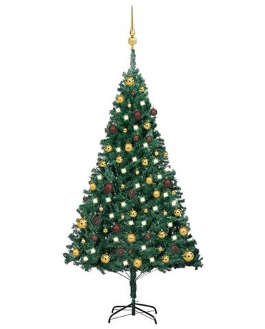 Vidaxl Umelý vianočný stromček s LED a súpravou gulí zelený 150 cm PVC