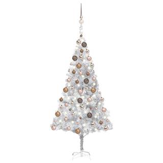 Vidaxl Umelý vianočný stromček s LED a sadou gúľ,  strieborný 180cm PET