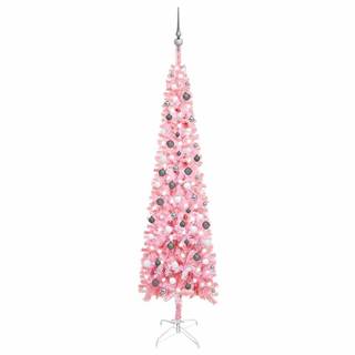 Vidaxl Úzky vianočný stromček s LED a sadou gulí ružový 240 cm