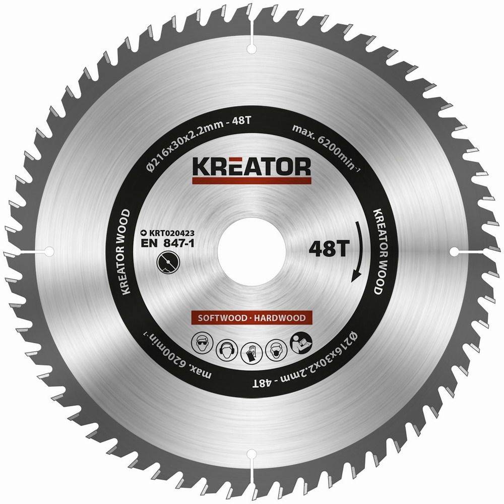 Kreator  KRT020423 - Pílový kotúč na drevo 216mm,  48T značky Kreator