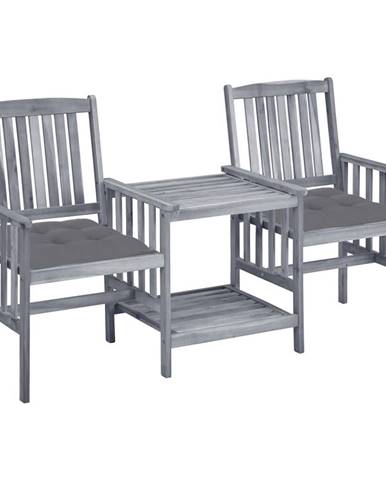 Vidaxl Záhradné stoličky s čajovým stolíkom a vankúšmi akáciový masív