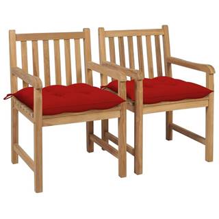 Vidaxl Záhradné stoličky 2 ks červené podložky tíkový masív
