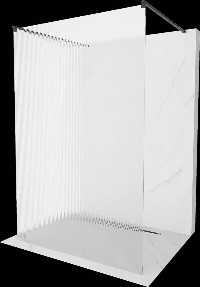 Mexen  Kioto,  sprchová zástena Walk-In 110 x 200 cm,  8mm sklo s rebrovým vzorom,  čierny profil,  800-110-002-70-09 značky Mexen