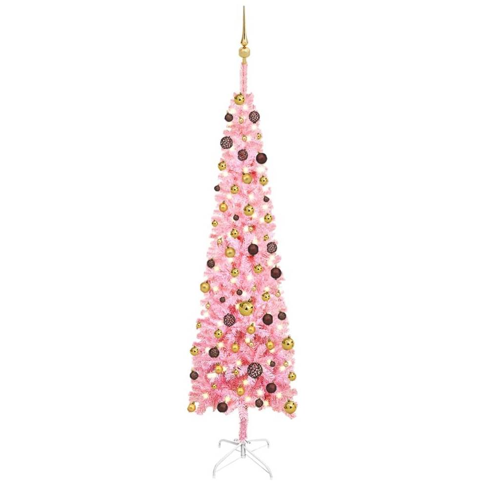 Vidaxl  Úzky vianočný stromček s LED a sadou gulí ružový 210 cm značky Vidaxl