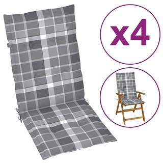 Vidaxl Podložky na záhradné stoličky 4 ks sivý kockovaný vzor 120x50x4 cm