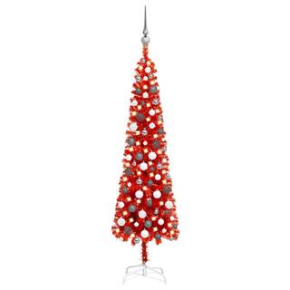 Vidaxl Úzky vianočný stromček s LED a sadou gulí červený 150 cm